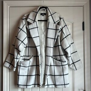 White Grid Print Coat